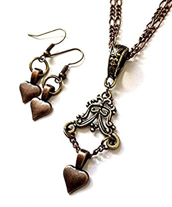 8th Wedding Anniversary Gift for Her - Vintage Heart Jewelry Set - Boxed & Gift Wrapped