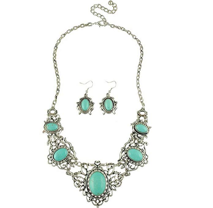 Luckystaryuan Fashion Wedding Earrings Necklaces Jewelry Set (green)