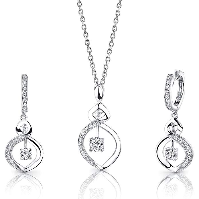 Sterling Silver Pendant Necklace Earrings Set with Cubic Zirconia