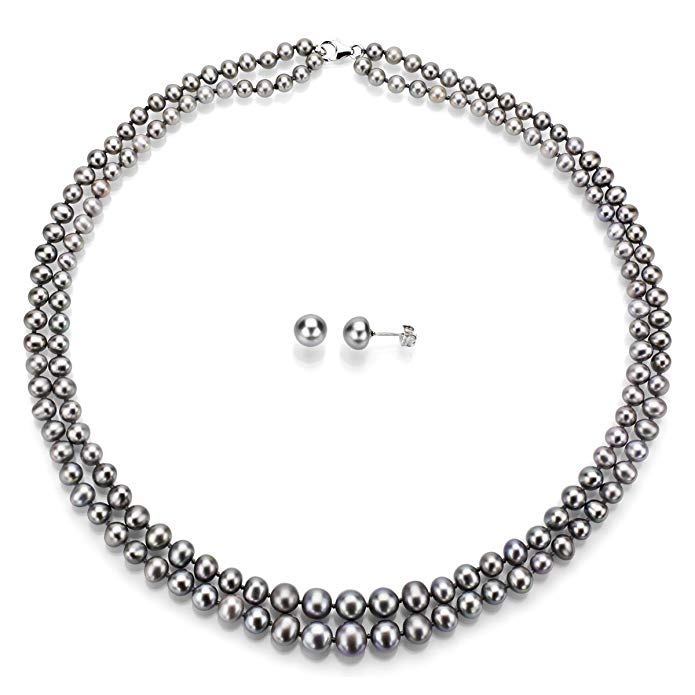 La Regis Jewelry Sterling Silver Graduated 4-8.5mm 2-rows Freshwater Cultured Pearl Necklace 18