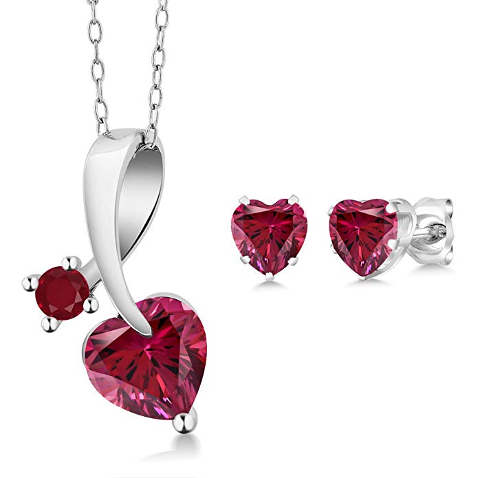 2.15 Ct 925 Silver Pendant Earrings Set Made With Red Swarovski Zirconia