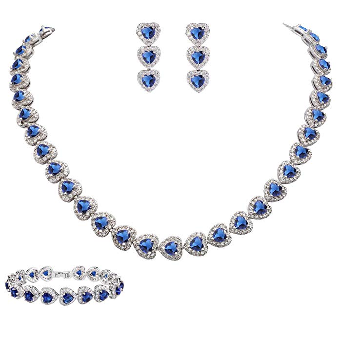 EVER FAITH Women's CZ Stunning Love Heart Tennis Necklace Earrings Bracelet Set
