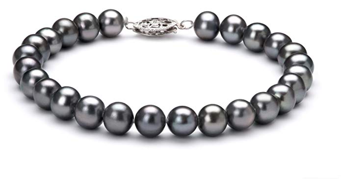 Black 6-7mm AA Quality Freshwater 925 Sterling Silver Cultured Pearl Bracelet