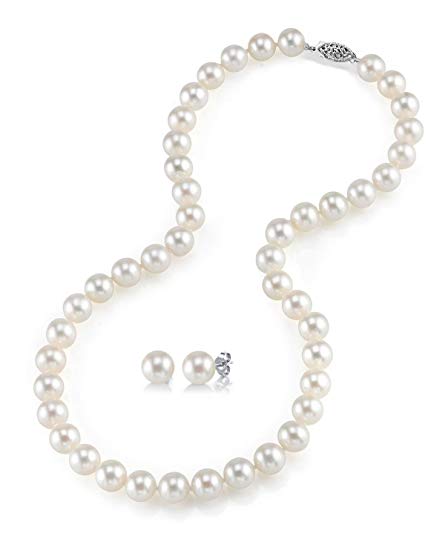 7-8mm White Freshwater Cultured Pearl Necklace & Matching Earrings Set, 16