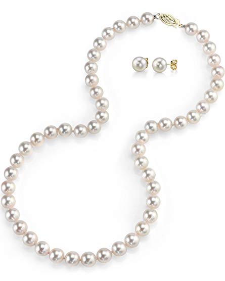 14K Freshwater Cultured Pearl Necklace & Earrings Set - AAAA Quality, 18 Inch Necklace Length