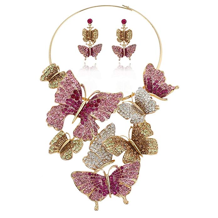EVER FAITH Women's Austrian Crystal Party Elegant Butterfly Insect Animal Necklace Earrings Set