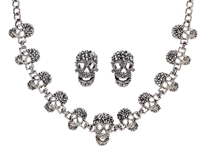 YACQ Jewelry Women's Skull Necklace Bracelet Earrings Set
