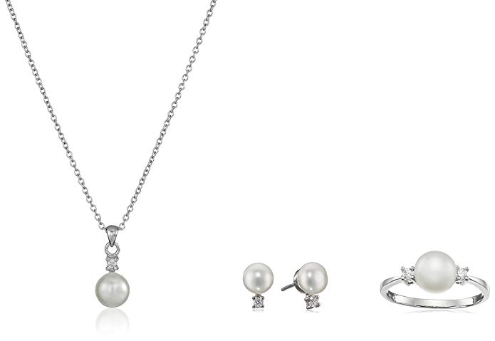 Bella Pearl Pendant Necklace, Earrings and Ring Jewelry Set