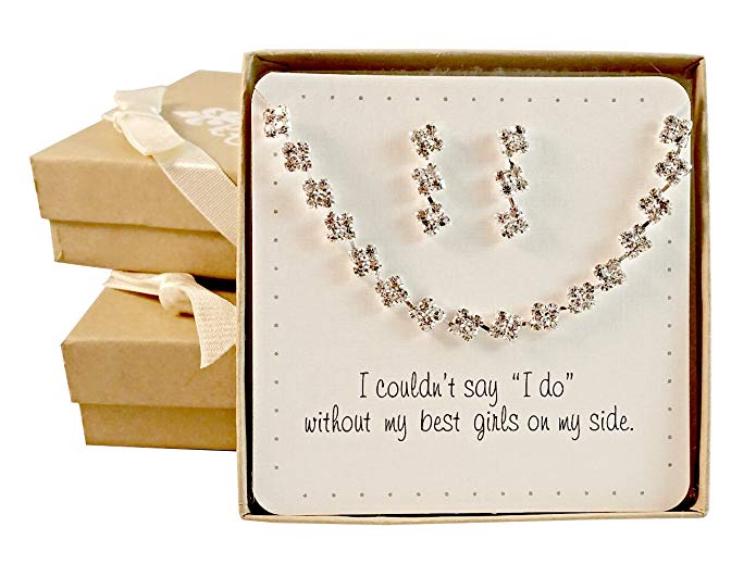 Bridesmaid Gifts - Classy Square Rhinestone Bridal Jewelry Necklace & Earrings Set (17
