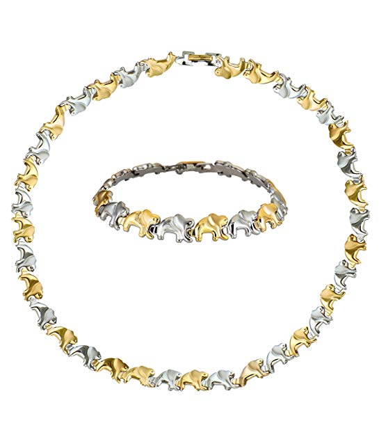 Necklace & Bracelet Womens Jewelry Set Elephant Style Two Tone Necklace: 17.5
