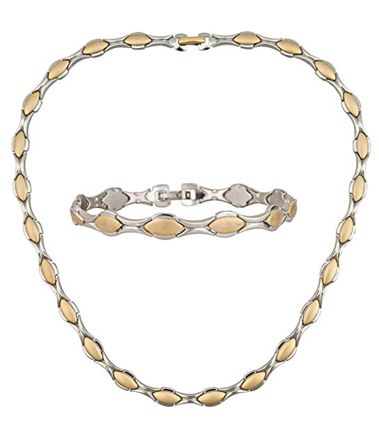 Womens Necklace & Bracelet Jewelry Set Two Tone Oval Style Necklace:17.5
