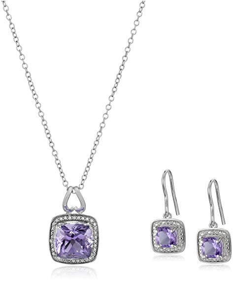Sterling Silver Cushion Earrings and Pendant Necklace Set