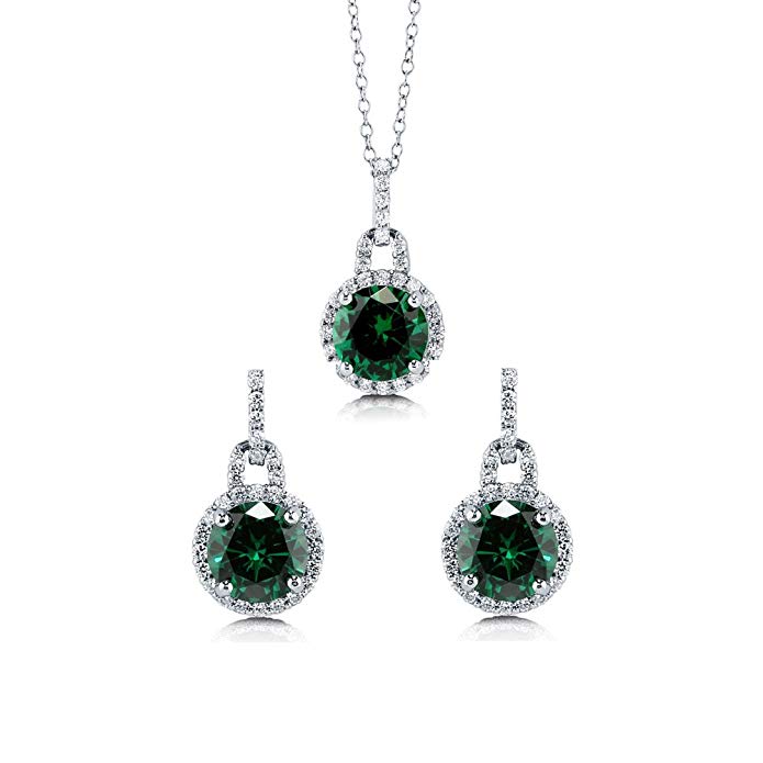 BERRICLE Rhodium Plated Sterling Silver Round Cut Cubic Zirconia CZ Halo Necklace and Earrings Set