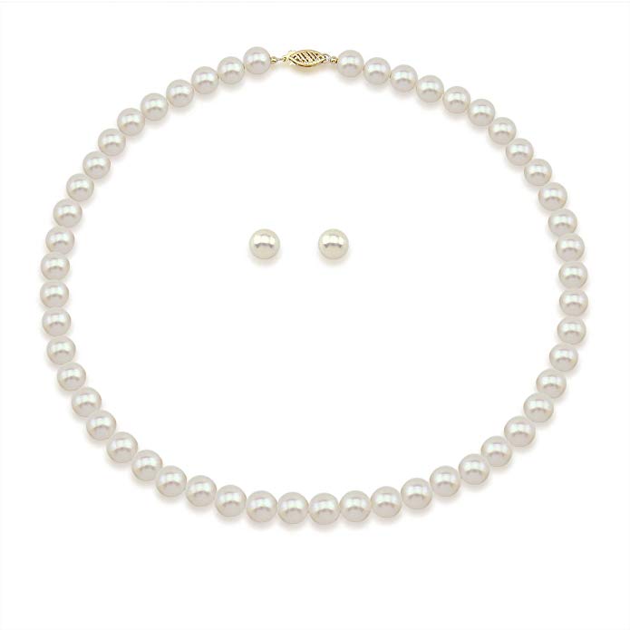 14K Yellow Gold 8.0-9.0mm White Freshwater Cultured Pearl Necklace 18