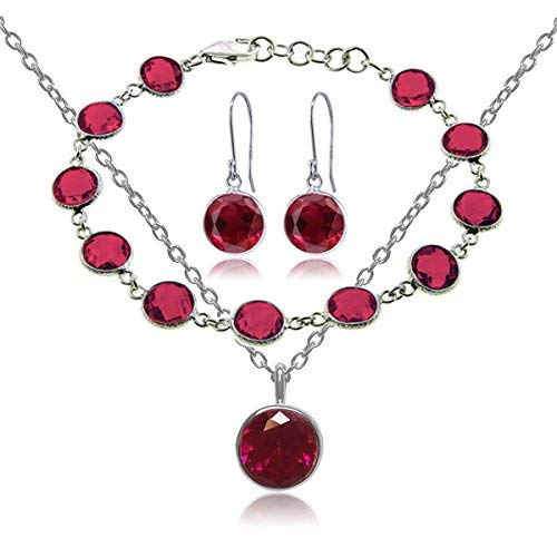 Beautiful 25.00ctw 3 Piece Created Ruby 925 Silver Jewelry Set