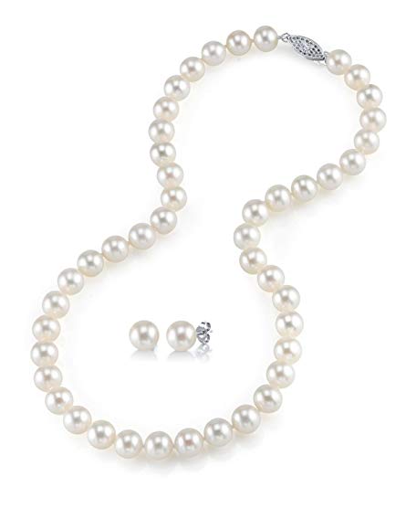 Freshwater Cultured Pearl Necklace & Earrings Set, 18 Inch Princess Length - AAAA Quality