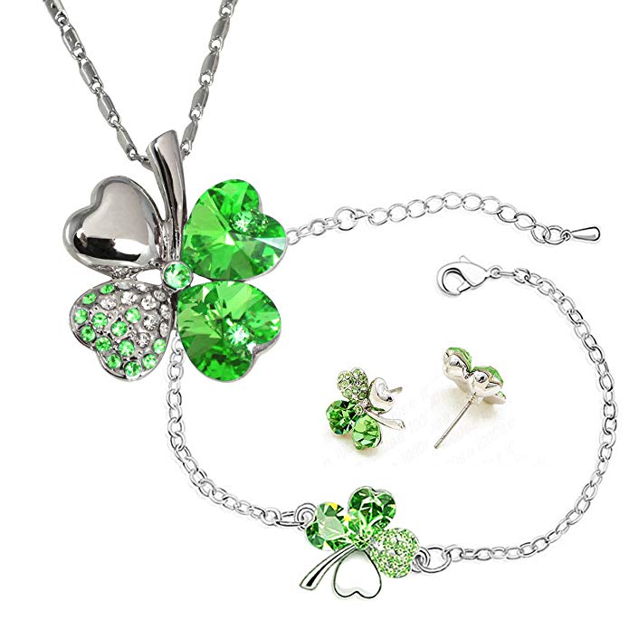 Dahlia Four Leaf Clover Necklace, Earrings & Bracelet Set with Crystals from Swarovski