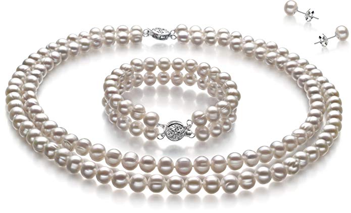 Juliane White 6-7mm Double Strand A Quality Freshwater Cultured Pearl Set