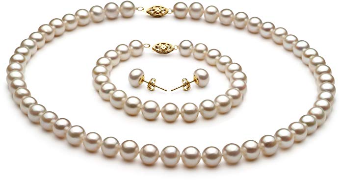 White 7.5-8.5mm AA Quality Freshwater Cultured Pearl Set