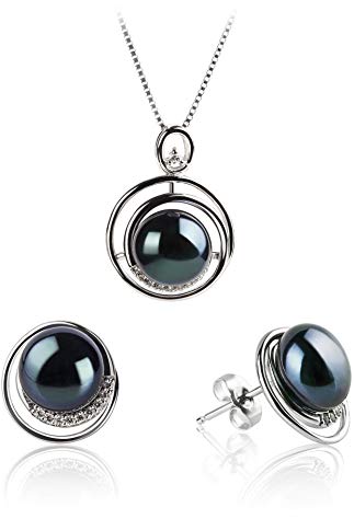 Kelly Black 9-10mm AA Quality Freshwater 925 Sterling Silver Cultured Pearl Set