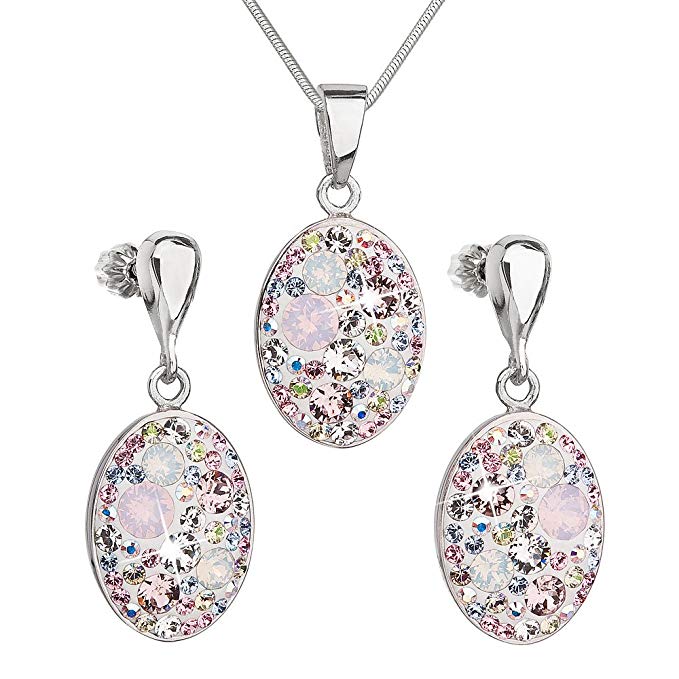 Silver Rhodium Plated With Swarovski Elements Vintage Earrings and Necklace Set