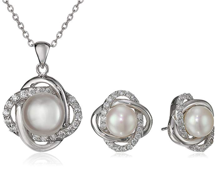 Bella Pearl Cubic Zirconia Eternity Jewelry Set