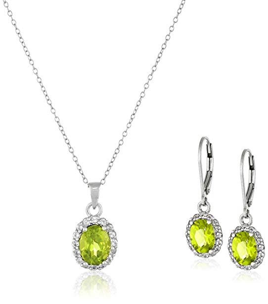 Sterling Silver and Gemstone Pendant Necklace and Earrings Jewelry Set