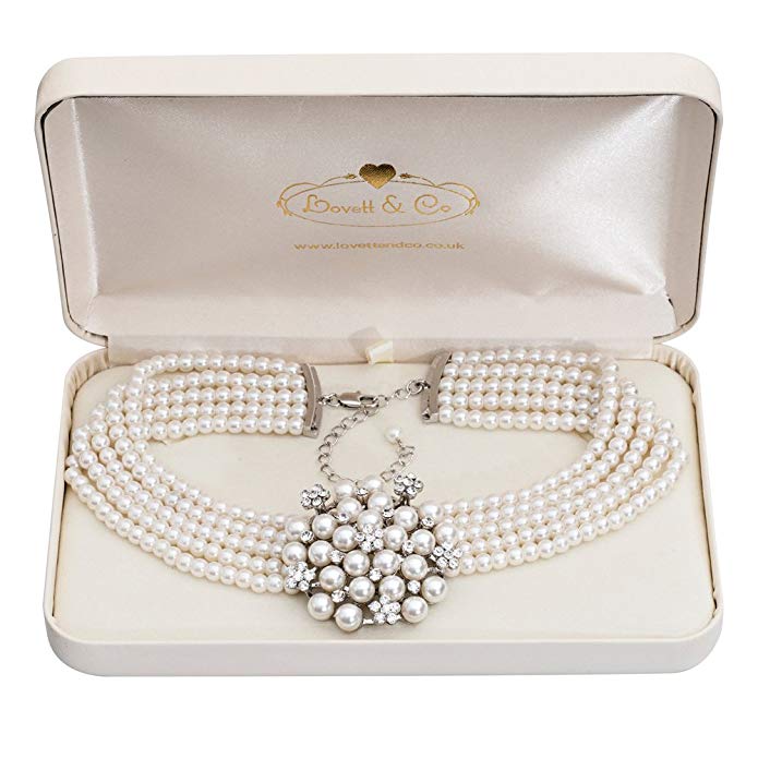 Audrey Hepburn Glass Pearl Necklace Cream with Gift Box