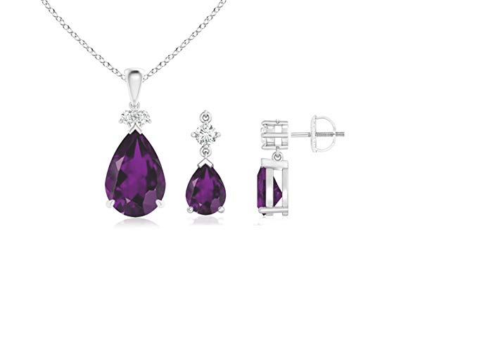 Genuine Natural 4.90 Carat Natural Pear Shaped 9x7mm Amethyst & White Topaz Set In 925 Sterling Silver.