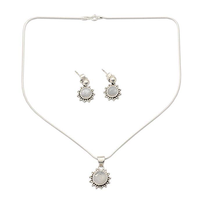 NOVICA Moonstone .925 Sterling Silver Jewelry Set, 16.25