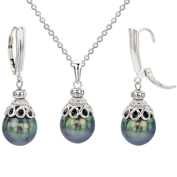 La Regis Jewelry Sterling Silver 10-10.5mm Cultured Pearl Pendant Chain Necklace and Lever-back Earrings Set