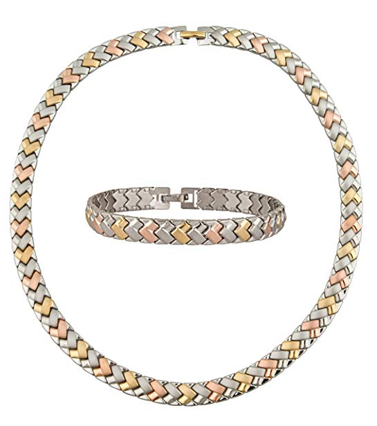 Necklace & Bracelet Womens Jewelry Fancy Set Tri Tone Necklace: 17.5